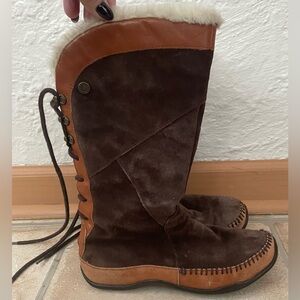 The North Face Moccasin Janey Insulated Boots Suede Fur Lace Up Back Womens 7.5